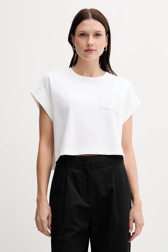 United Colors of Benetton t-shirt z elastanem beżowy 3IFVD10AF