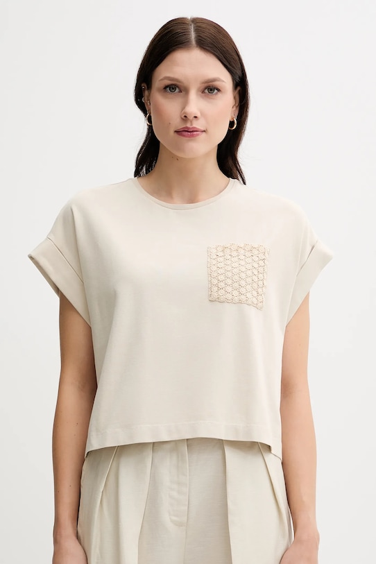 United Colors of Benetton t-shirt z elastanem beżowy 3IFVD10AF