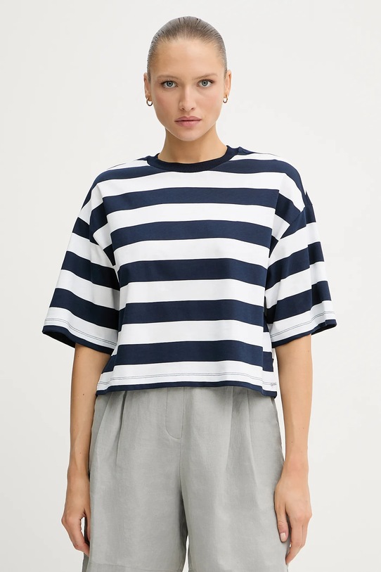 United Colors of Benetton t-shirt bawełniany okrągły granatowy 32JPD10A5
