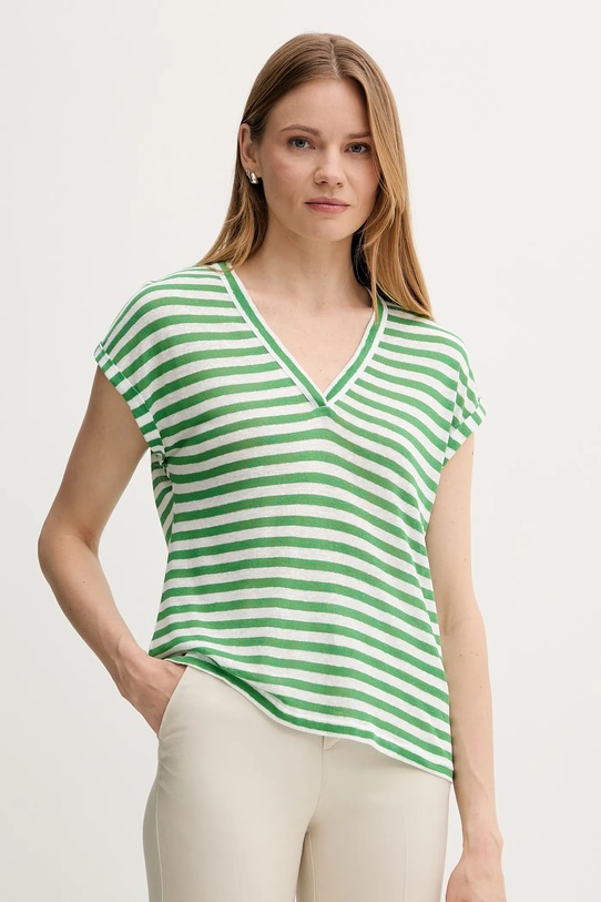Kratka majica s primesjo lanu United Colors of Benetton Relaxed zelena 38O0D10A8
