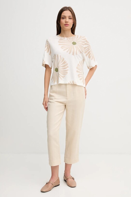 Футболка з домішкою льону United Colors of Benetton 3ZJYD1047 бежевий SS25