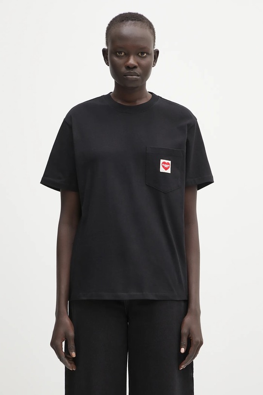 Хлопковая футболка Carhartt WIP S/S Pocket Heart T-Shirt гладкий чёрный I032180.1V2XX