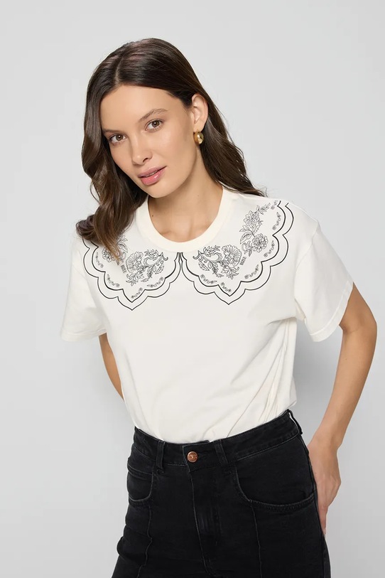 Βαμβακερό μπλουζάκι Bizuu COLLARY COLLARY.KREMOWY.SS25 μπεζ SS25