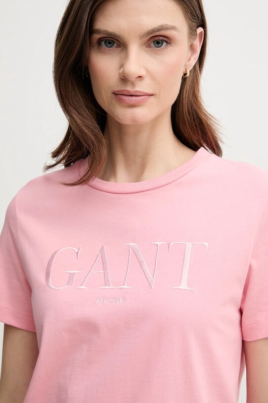 Памучна тениска Gant розов 4200502