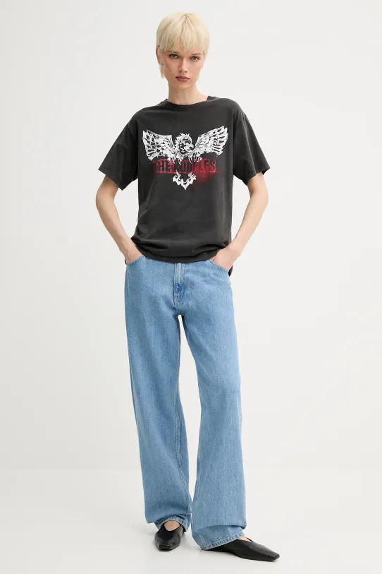 Βαμβακερό μπλουζάκι The Kooples FTSC30026K γκρί SS25