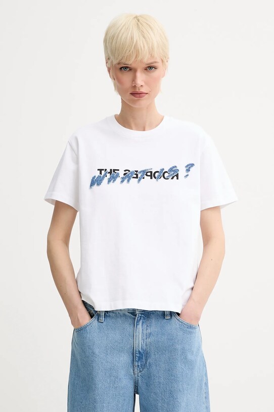 Bavlnené tričko The Kooples nášivka biela FTSC30049K