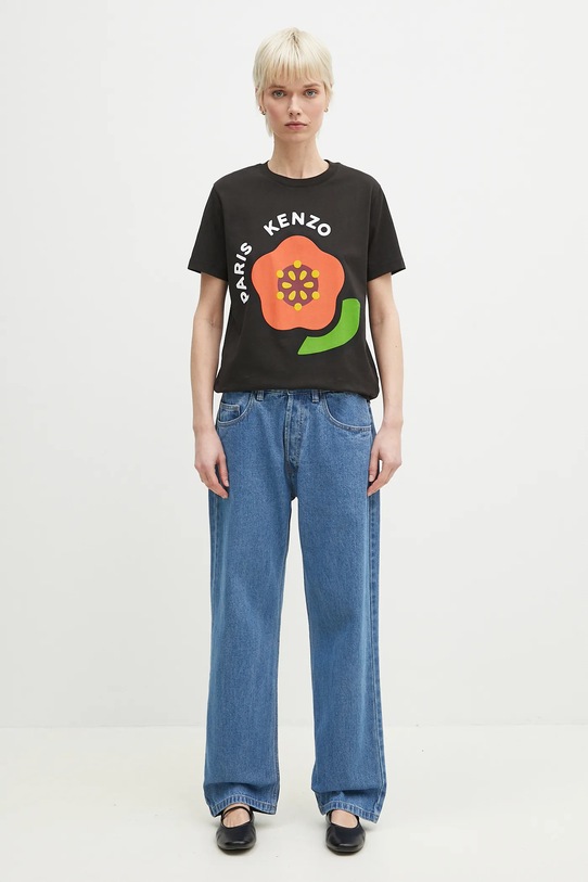 Βαμβακερό μπλουζάκι Kenzo FF52TS1684SO.99J μαύρο