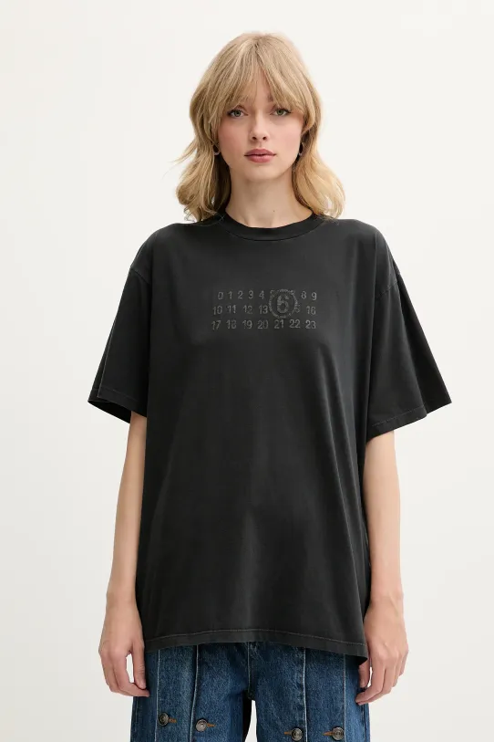 Pamučna majica MM6 Maison Margiela natpis crna S62GD0202.M20115.900