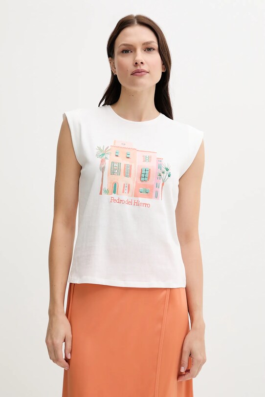 Pedro del Hierro t-shirt bawełniany nadruk biały 4539636