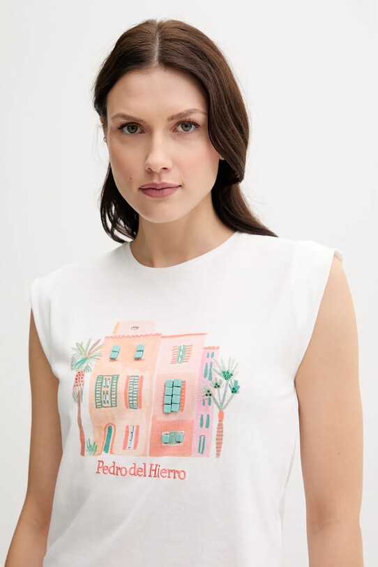 Pedro del Hierro t-shirt bawełniany biały 4539636