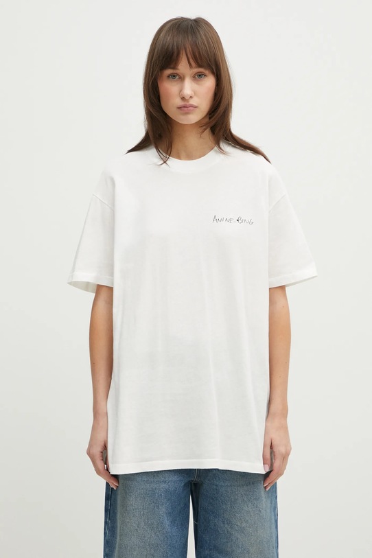 Anine Bing t-shirt in cotone Walker Tee Lyrics regolare bianco A.08.10771