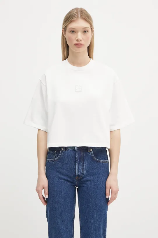 Anine Bing cotton t-shirt Myers Cropped Tee Framed Monogram relaxed white A.08.10920