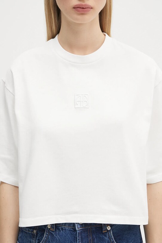 Bavlnené tričko Anine Bing Myers Cropped Tee Framed Monogram biela A.08.10920