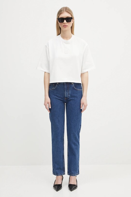 Bavlnené tričko Anine Bing Myers Cropped Tee Framed Monogram A.08.10920 biela