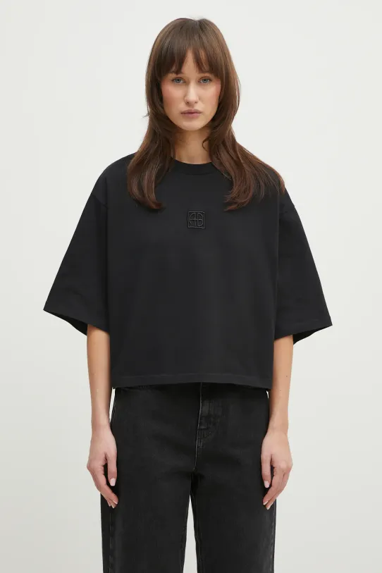 Anine Bing cotton t-shirt Myers Cropped Tee Framed Monogram relaxed black A.08.10920