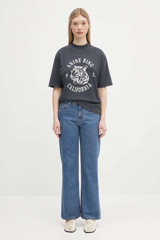 Anine Bing t-shirt in cotone Avi Tee Collegiate Leopard A.08.10922 nero