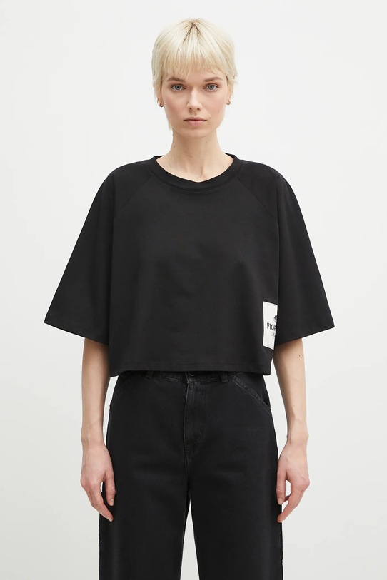 Бавовняна футболка Fiorucci Logo Label Cropped Padded relaxed чорний U02SPTSH106CJ01BK01