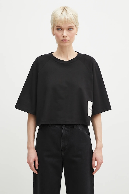 Fiorucci tricou din bumbac Logo Label Cropped Padded imprimeu negru U02SPTSH106CJ01BK01