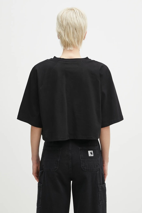 Îmbrăcăminte Fiorucci tricou din bumbac Logo Label Cropped Padded U02SPTSH106CJ01BK01 negru