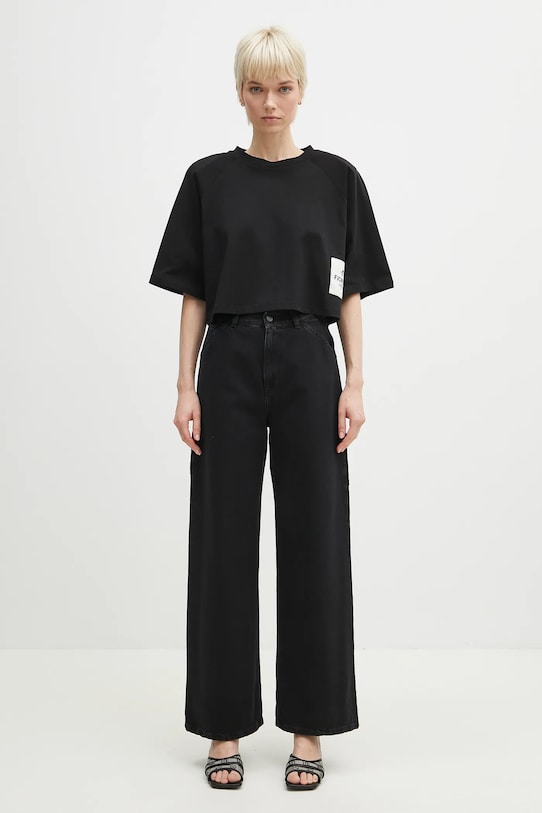 Fiorucci cotton t-shirt Logo Label Cropped Padded U02SPTSH106CJ01BK01 black