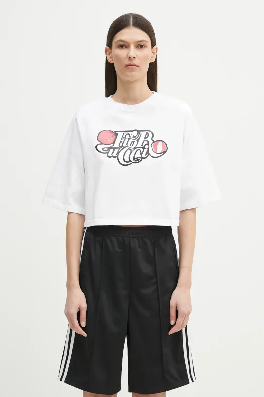 Fiorucci t-shirt in cotone Curly Lollipop Logo Cropped Padded rilassato bianco U02SPTSH106CJ01WH01