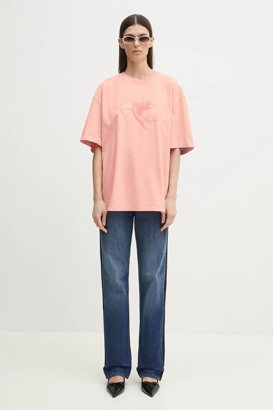 Βαμβακερό μπλουζάκι Fiorucci Print Boxy Fit U02SPTSH103CJ01PN02 ροζ