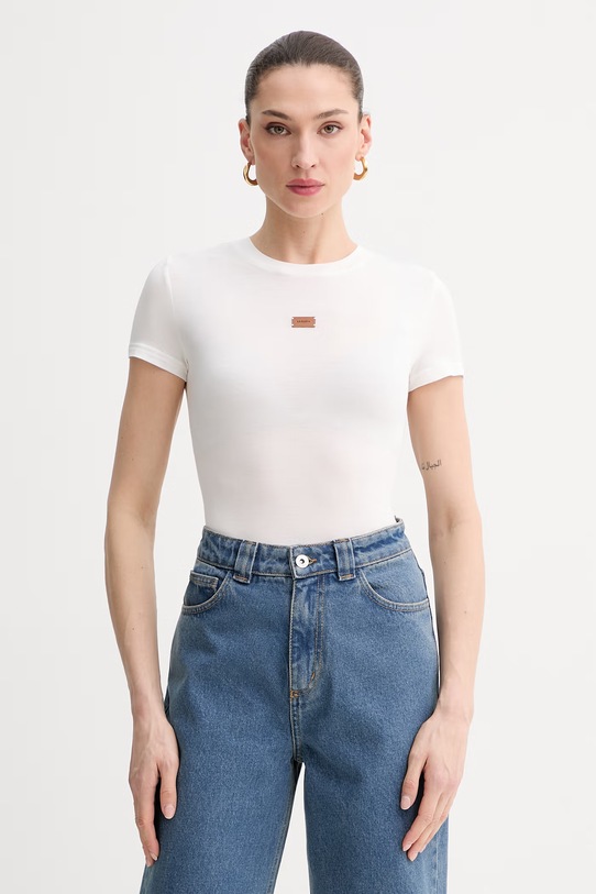 La Mania t-shirt basic damski z modalu MEG beżowy LM.MEG