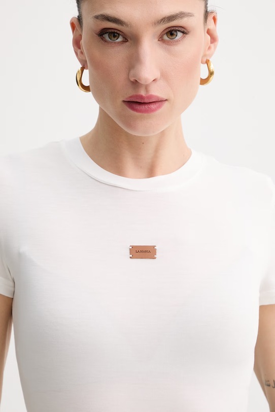 La Mania t-shirt basic damski z modalu MEG beżowy LM.MEG