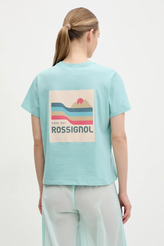 Rossignol t-shirt bawełniany Waterfall nadruk turkusowy RLNWY13