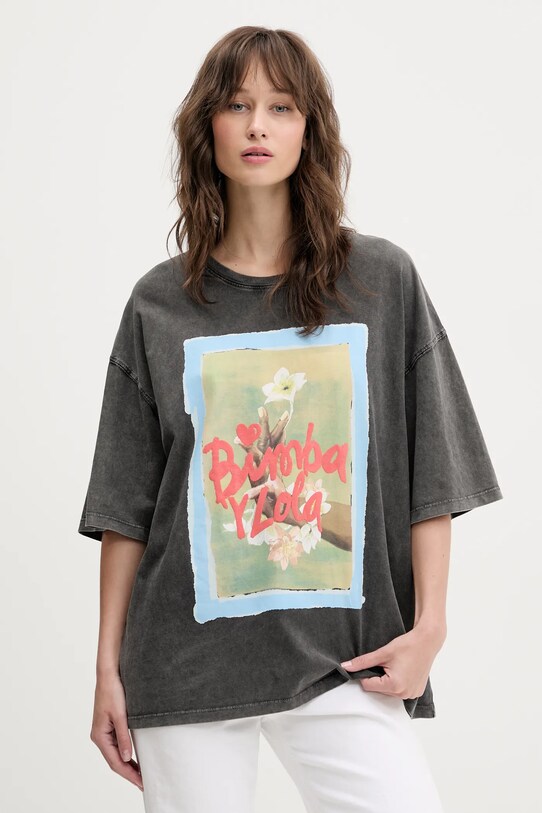 Βαμβακερό μπλουζάκι Bimba Y Lola στάμπα γκρί 251BR7402.10035