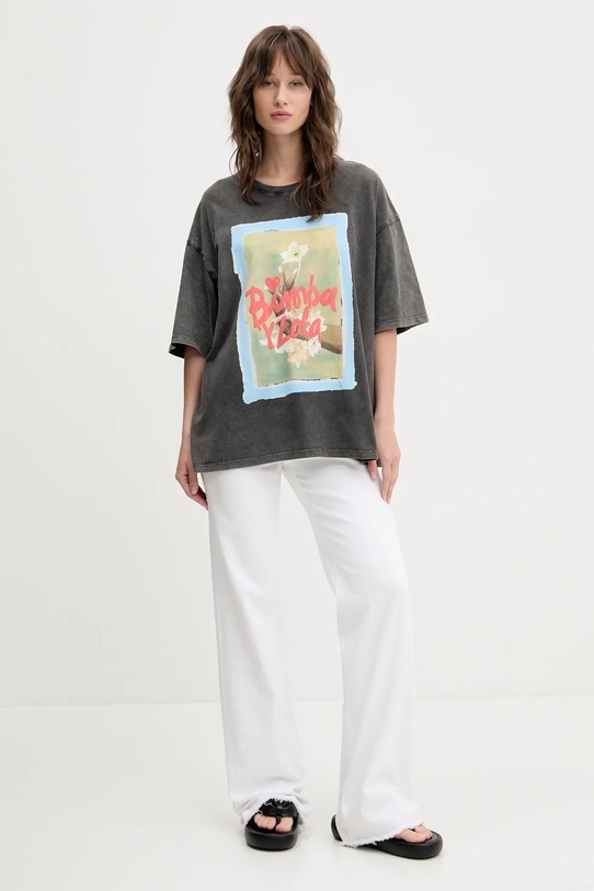 Βαμβακερό μπλουζάκι Bimba Y Lola 251BR7402.10035 γκρί SS25