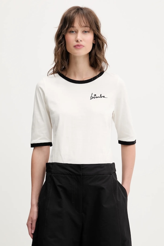 Bavlnené tričko Bimba Y Lola relaxed béžová 251BR7408.10070
