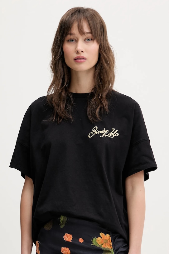 Bimba Y Lola t-shirt bawełniany aplikacja czarny 251BR7418.10000