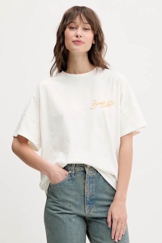 Bavlněné tričko Bimba Y Lola kulatý béžová 251BR7418.10070