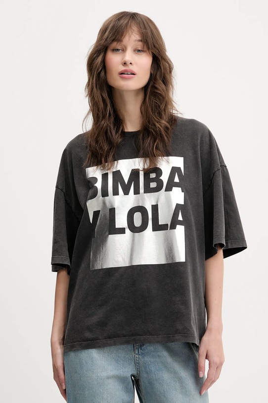 Bavlněné tričko Bimba Y Lola kulatý šedá 251BR7434.10035