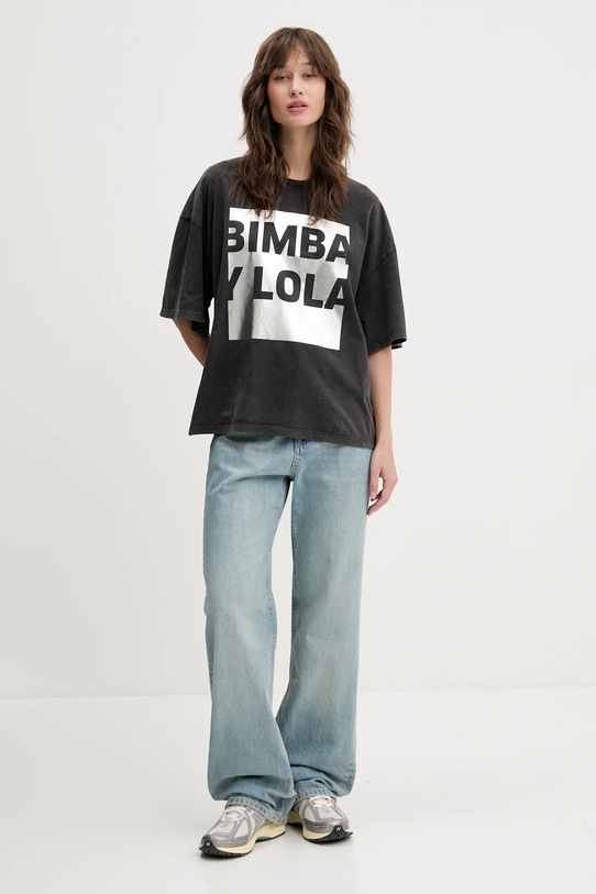 Bavlněné tričko Bimba Y Lola 251BR7434.10035 šedá SS25