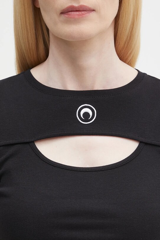 Marine Serre t-shirt Moon Logo Ribbed Jersey Cut-Out nero WTT023A.CJER0011