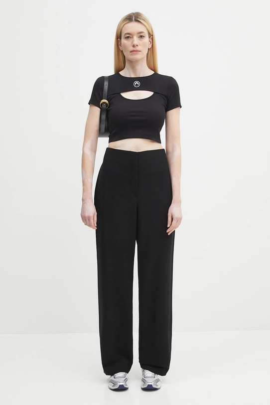 Marine Serre t-shirt Moon Logo Ribbed Jersey Cut-Out WTT023A.CJER0011 nero