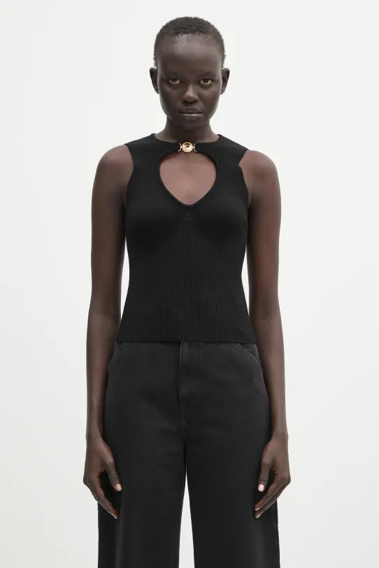 Топ Marine Serre Moon Jewelry Knit Open Neck вталена черен WTK058A.CKNI0514