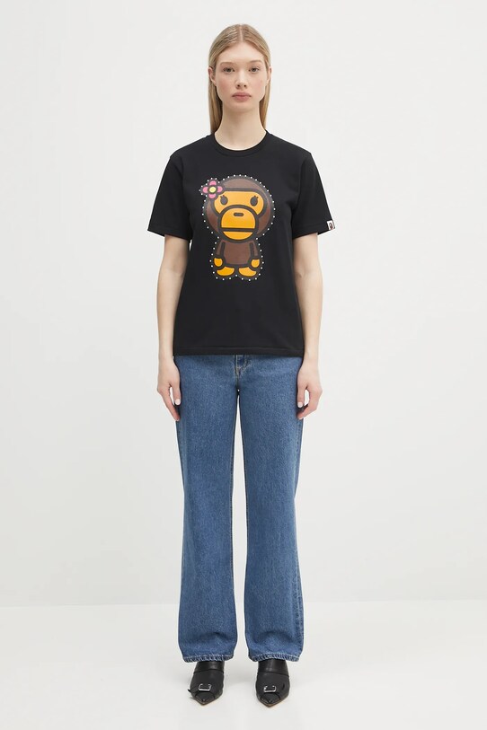 Памучна тениска A Bathing Ape Crystal Stone Big Baby Lisa 2L30210025 черен
