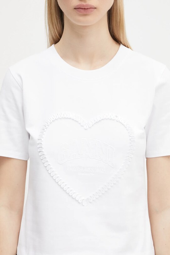 Хлопковая футболка GANNI Heavy Cotton Heart Small белый T4150