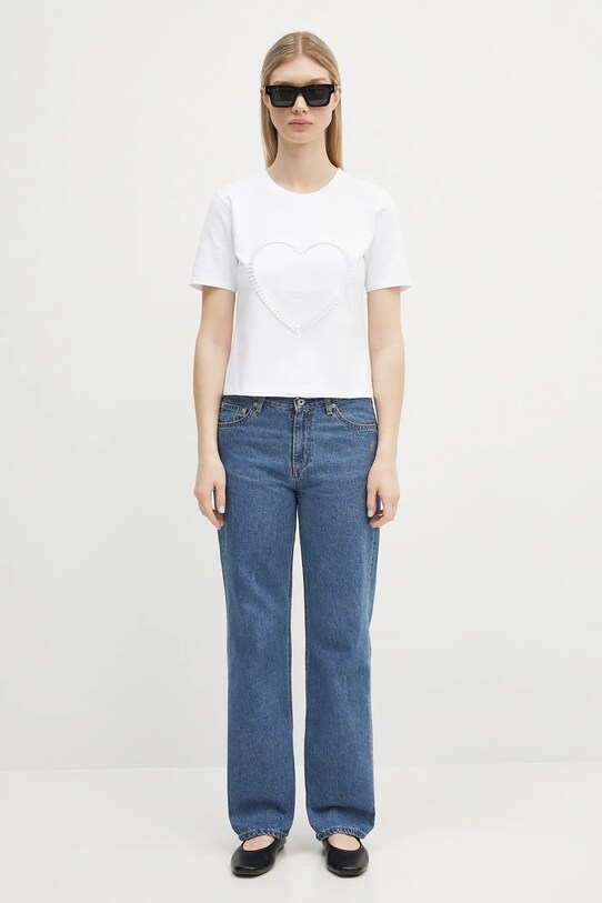 GANNI t-shirt bawełniany Heavy Cotton Heart Small T4150 biały