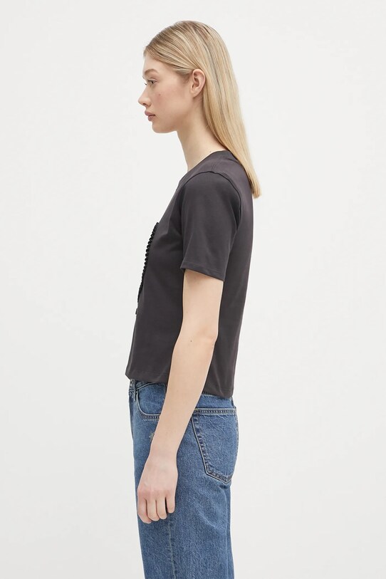 GANNI tricou din bumbac Heavy Cotton Heart Small T4178 gri SS25