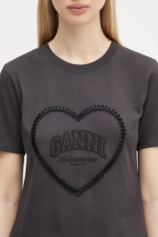 GANNI t-shirt bawełniany Heavy Cotton Heart Small szary T4178