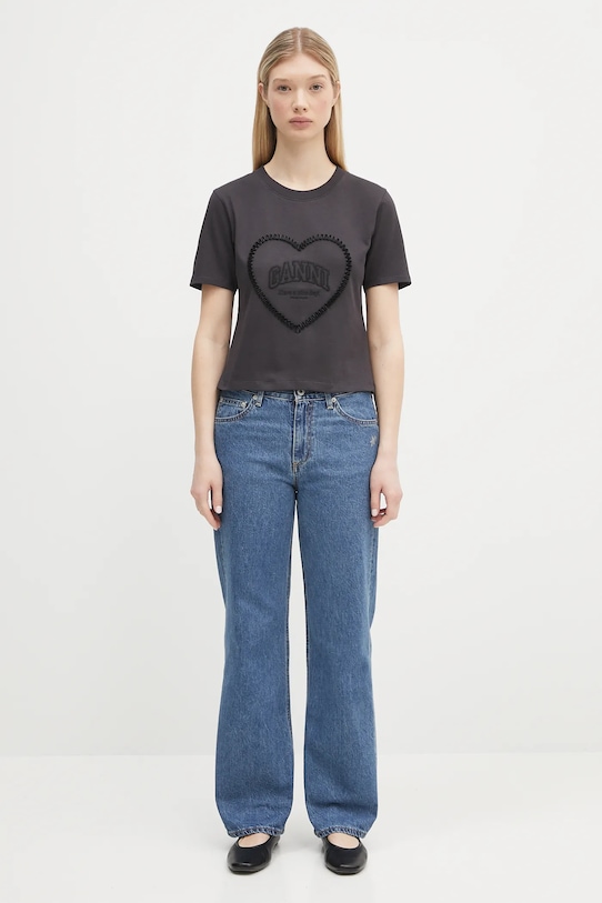 GANNI t-shirt bawełniany Heavy Cotton Heart Small T4178 szary