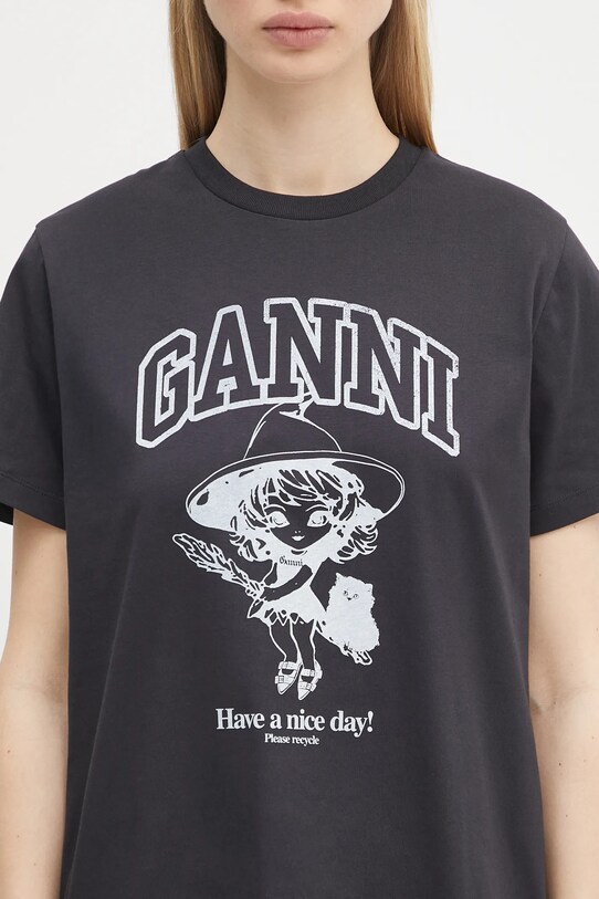 Памучна тениска GANNI Basic Cotton Witch Relaxed сив T4138