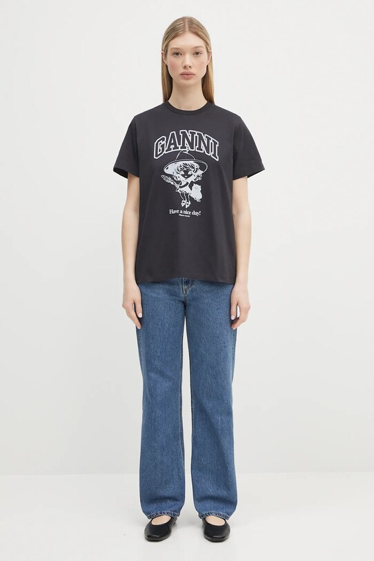 Памучна тениска GANNI Basic Cotton Witch Relaxed T4138 сив