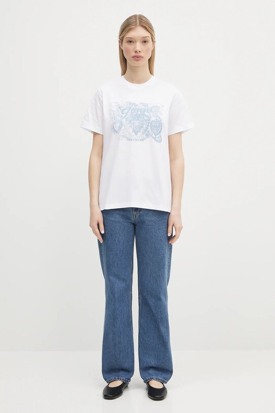 Хлопковая футболка GANNI Basic Jersey Tattoo Lace Relaxed T4158 белый