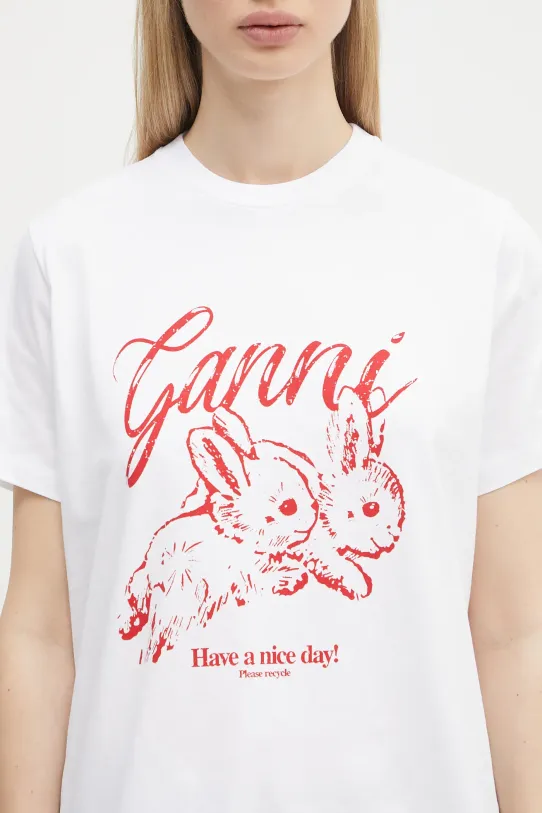 GANNI t-shirt bawełniany Basic Jersey Bunnies Relaxed biały T3994