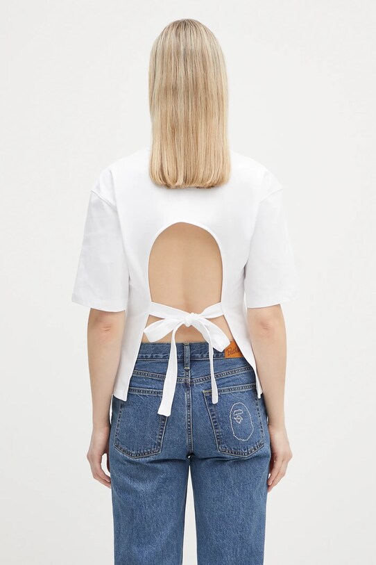 Îmbrăcăminte GANNI tricou din bumbac Heavy Cotton Tie Back Waisted T4149 alb
